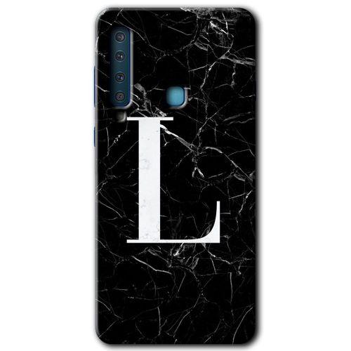 Galaxy A9 2018 Kılıf HD Desen Baskılı Arka Kapak - Siyah Mermer Desenli L Harfi + Kırılmaz Cam