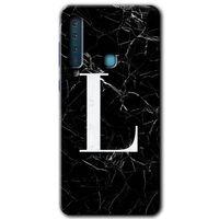Galaxy A9 2018 Kılıf HD Desen Baskılı Arka Kapak - Siyah Mermer Desenli L Harfi + Kırılmaz Cam
