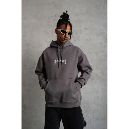 Erkek Baskılı Kapüşonlu Ve Kanguru Cepli Sweat- Gri