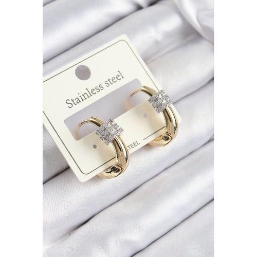 316L Çelik Zirkon Taşlı Halka Model Gold Renk Kadın Küpe