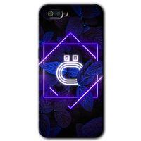 MRCİLETİSİM Realme C2 Kılıf HD Desen Baskılı Arka Kapak + Temperli Cam - Dark Neon Yaprak Ö Harfi