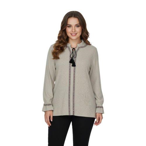 Kadın Yumoş Yaka Bağcıklı Kol Valonlu Modelli Bluz BGL-ST05141