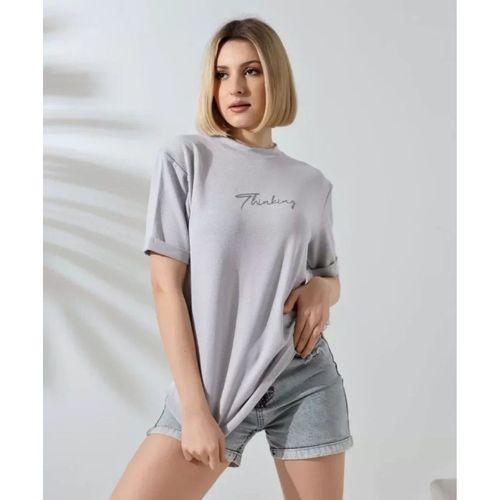 Pilelistore Unisex Bisiklet Yaka Baskılı Slim Fit T-Shirt - Boyalı Gri