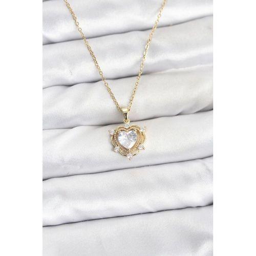 316L Çelik Zincir Gold Renk Kalp Model Zirkon Taşlı Kadın Kolye