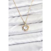 316L Çelik Zincir Gold Renk Kalp Model Zirkon Taşlı Kadın Kolye