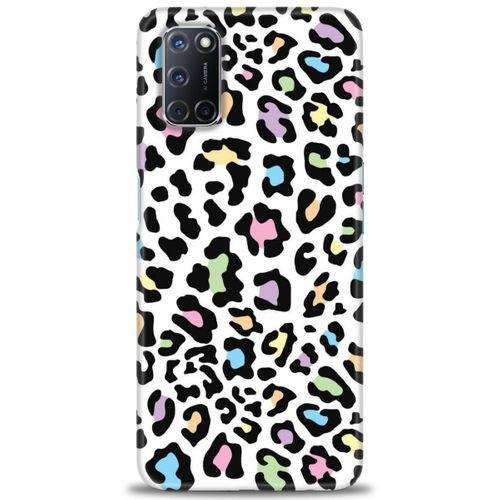 Oppo A92 Kılıf HD Baskılı Kılıf - Renkli Leopar + Tam Ekran Koruyucu