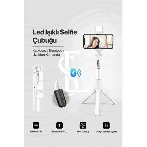 Led Işıklı Selfie Çubuğu Bluetooth Kumandalı Kablosuz Tripot Selfie Monopod Selfie Stick  beyaz