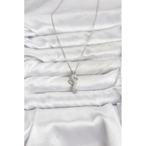 316L Çelik Zincir Gümüş Renk Deniz Atı Model Zirkon Taşlı Kadın Kolye