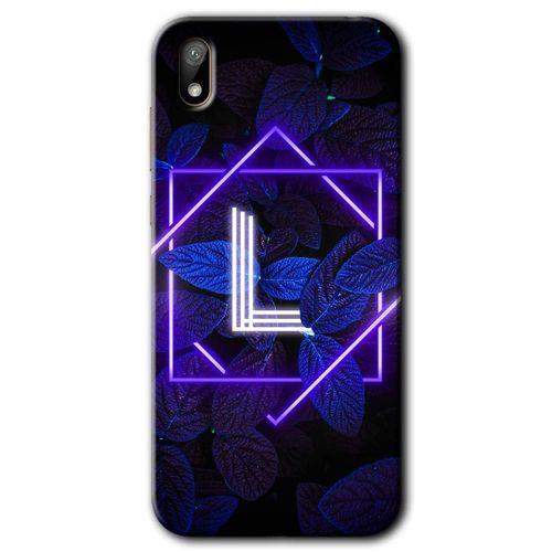 MRCİLETİSİM Huawei Y5 2019 Kılıf HD Desen Baskılı Arka Kapak + Temperli Cam - Dark Neon Yaprak L Harfi