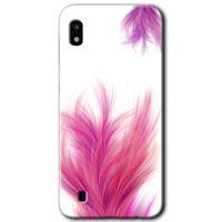 Samsung Galaxy A10 Kılıf Baskılı Kapak - Pembe Tüy + 5D Tam Kaplayan Cam