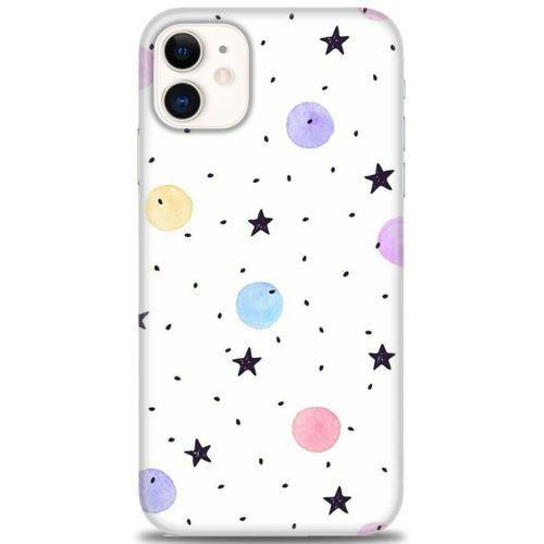 iPhone 11 Kılıf HD Baskılı Kılıf - Yıldız ve Daireler + Tam Ekran Koruyucu