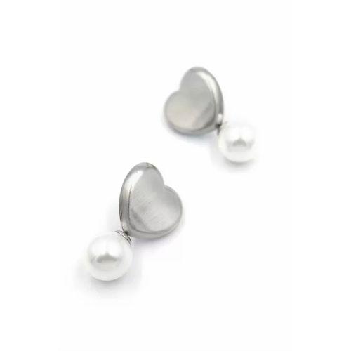 İnci Kalp Küpe - Gümüş