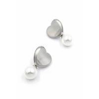 İnci Kalp Küpe - Gümüş