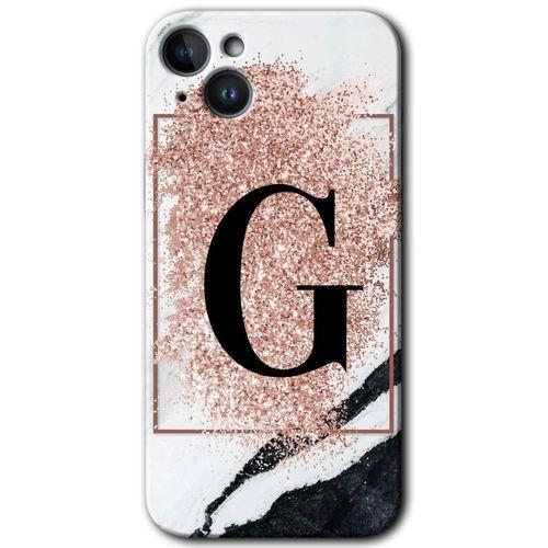 iPhone 14 Plus HD Baskılı Kılıf + 9D Tam Ekran Koruyucu - Pembe Mermer Desenli G Harfi