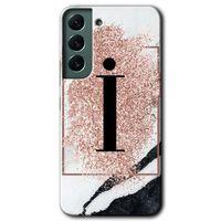 Potkal Hediye Fabrikası Samsung Galaxy S22 Plus HD Baskılı Kılıf + 9D Tam Ekran Koruyucu - Pembe Mermer Desenli İ Harfi