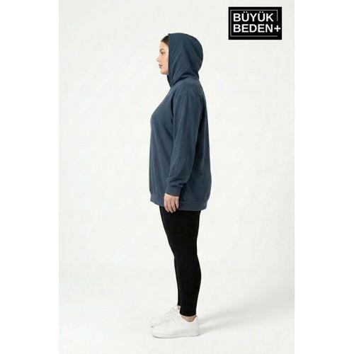 Kadın Büyük Beden İnce Kapşonlu Kollar Ve Etek Ribanalı ince Swatshırt SPR26BSWK957