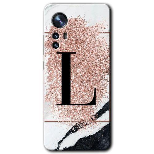 Xiaomi Mi 12 Kılıf HD Desen Baskılı Arka Kapak - Pembe Mermer Desenli L Harfi