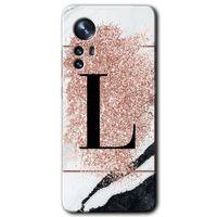 Xiaomi Mi 12 Kılıf HD Desen Baskılı Arka Kapak - Pembe Mermer Desenli L Harfi