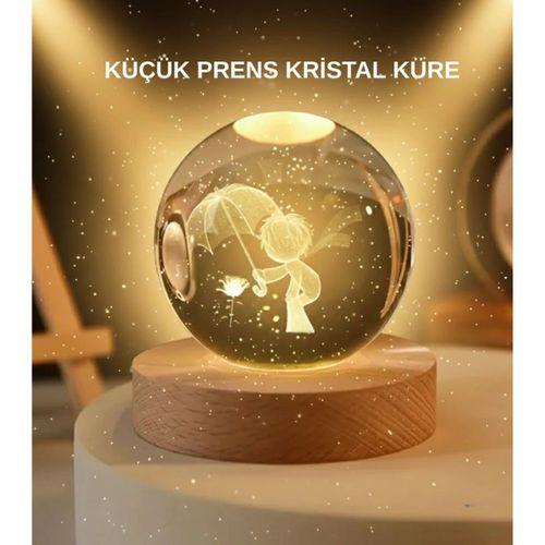 Usb Led 3d Küçük Prens Kristal Küre Ahşap Standlı Gece Lambası