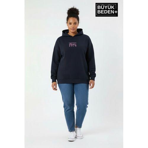 Kadın Büyük Beden California 1974 Baskılı Kapüşonlu ince Sweat – Rahat Kalıp Hoodie SPR26BSWK965