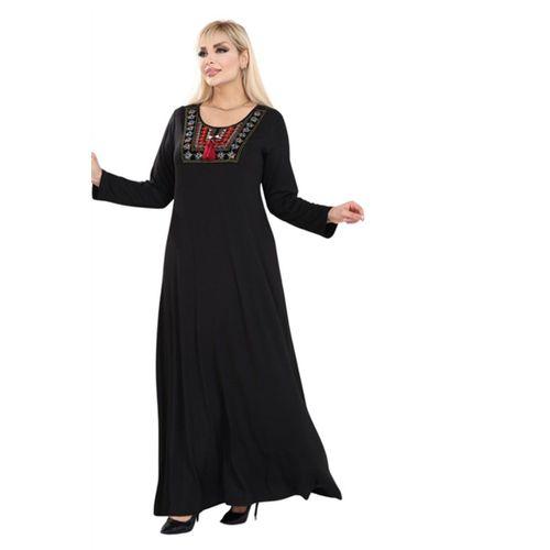 Melsay Butik Siyah Etnik Kare Yaka Püskül Detaylı Uzun Elbise