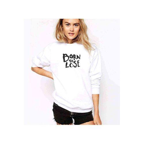 Born To Lose Baskılı Beyaz Kadın Sweatshirt