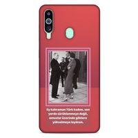 Samsung Galaxy M40 Kılıf Atatürk (5) Koruma Kabı Açık Kırmızı
