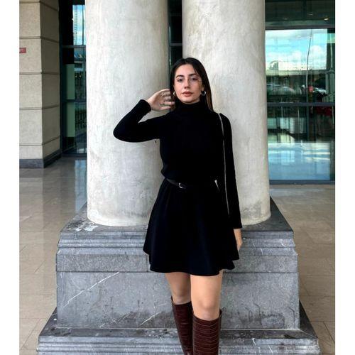 Kadın Uzun Kollu Balıkçı Yaka Salaş Kusa Akrilik Elbise