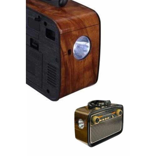 Nostaljik Görünümlü Ahşap Radyo Tf Sd Usb Girişli Led Fener Işıklı
