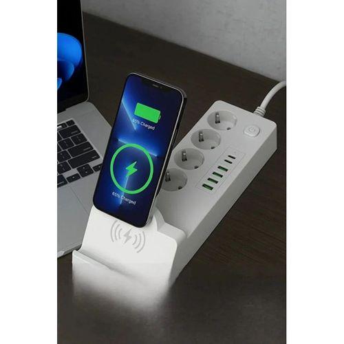 Akım Korumalı Priz Ve Masaüstü Şarj İstasyonu Kablosuz 4 Priz ,4 Usb, 2 Type-c Girişli 2 Metre