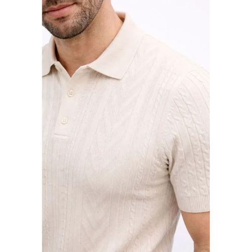 Erkek Yazlık Triko Tişört Kısa Kol Polo Yaka Düğmeli T-Shirt - Krem