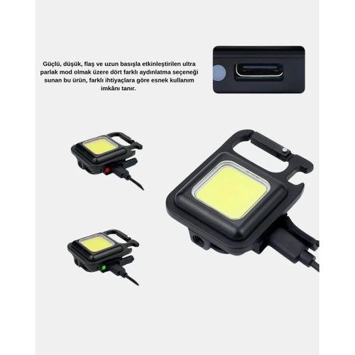 Şarjlı Cob Led Anahtarlık Fener – 4 Modlu, Manyetik Ve Katlanabilir Standlı