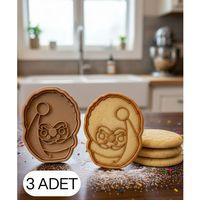 3Lü Yuvarlak Çerçeveli Noel Baba Hamur Şekillendirici Kalıp Kurabiye ve Hamur Kesici Seti