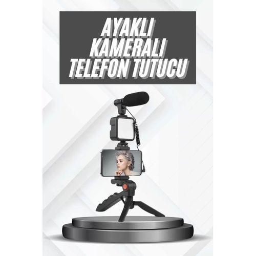 Telefon Tutucu Mikrofonlu Işıklı Youtuber Video Kayıt