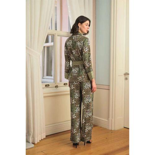 Çiçek Yaprak Ve Etnik Desenli Pijama Takımı