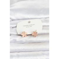 Pirinç Gold Renk Pembe Çiçek Model Çocuk Küpe