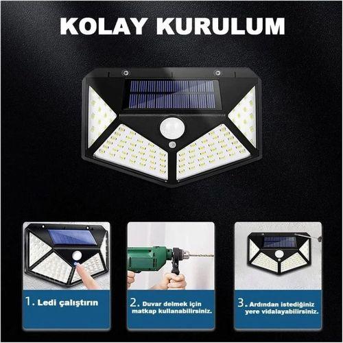 100 Led Dış Mekan Solar Aydınlatma Fotoselli Solar Lamba Hareket Sensörlü