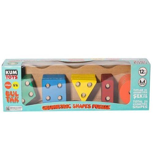 Kumtoys Bul Tak Ahşap Geometric Shapes Puzzle Oyunu Eğitici Oyuncak