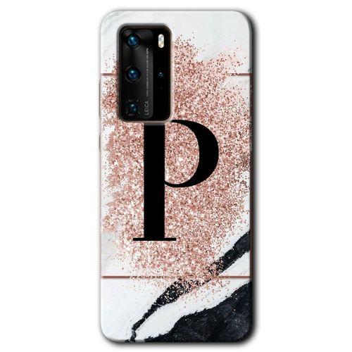 Huawei P40 Pro Kılıf HD Desen Baskılı Arka Kapak - Pembe Mermer Desenli P Harfi