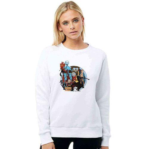 Rick Carton Baskılı Beyaz Kadın Sweatshirt