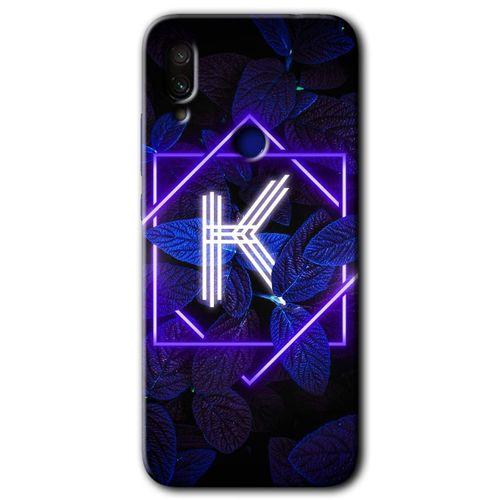 Xiaomi Redmi Note 7 Kılıf HD Desen Baskılı Arka Kapak+Temperli Cam - Dark Neon Yaprak K Harfi