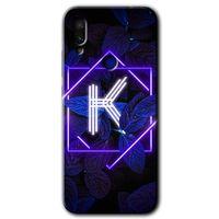 Xiaomi Redmi Note 7 Kılıf HD Desen Baskılı Arka Kapak+Temperli Cam - Dark Neon Yaprak K Harfi