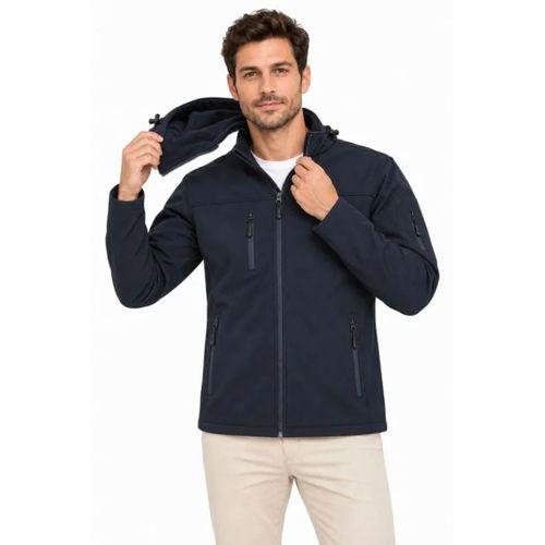 Erkek Su Geçirmez Softshell İçi Polar Astarlı Çıkarılabilir Kapüşonlu 4 Cepli Mont Ceket - Lacivert