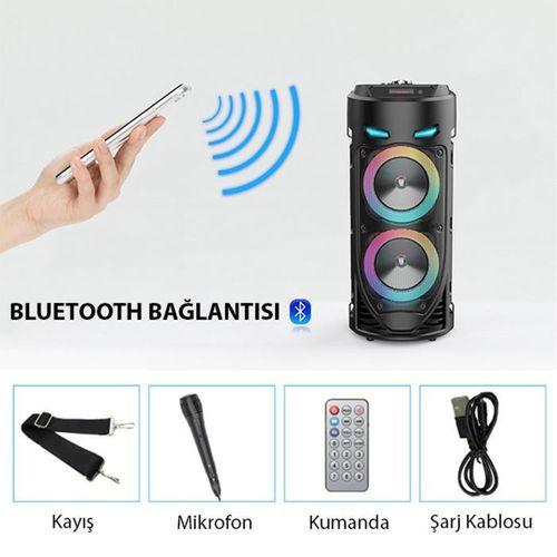 Zhltools ZQS4239 Mikrofonlu Taşınabilir Dev Speaker Led Işıklı Bluetooth Hoparlör - 4inc×2-8W×2 1800mAh