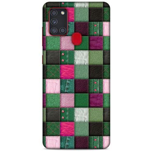 Samsung Galaxy A21s Kılıf Patchwork (34) Slim Armor Kılıf Yeşil Fuşya