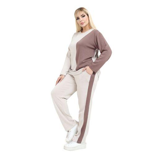 Melsay Butik Ekru Taba Renk Bloklu Modal Kadın Eşofman Takımı