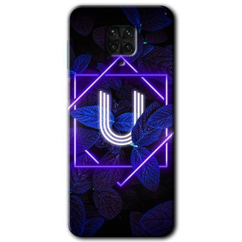 Redmi Note 9 Pro Kılıf HD Desen Baskılı Arka Kapak - Dark Neon Yaprak U Harfi + Kırılmaz Cam