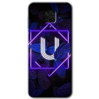 Redmi Note 9 Pro Kılıf HD Desen Baskılı Arka Kapak - Dark Neon Yaprak U Harfi + Kırılmaz Cam