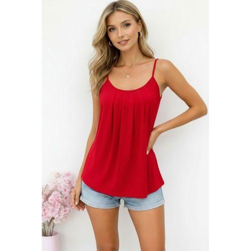 Kadın Ip Askılı Yuvarlak Yakalı Pileli Uzun Viskon Bluz