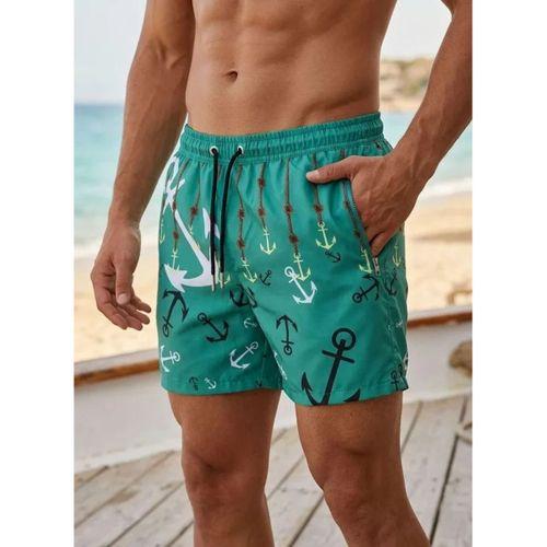Erkek Deniz Şortu Fermuarlı Cepli File Astarlı Hızlı Kuruyan Premium - Su Yeşili